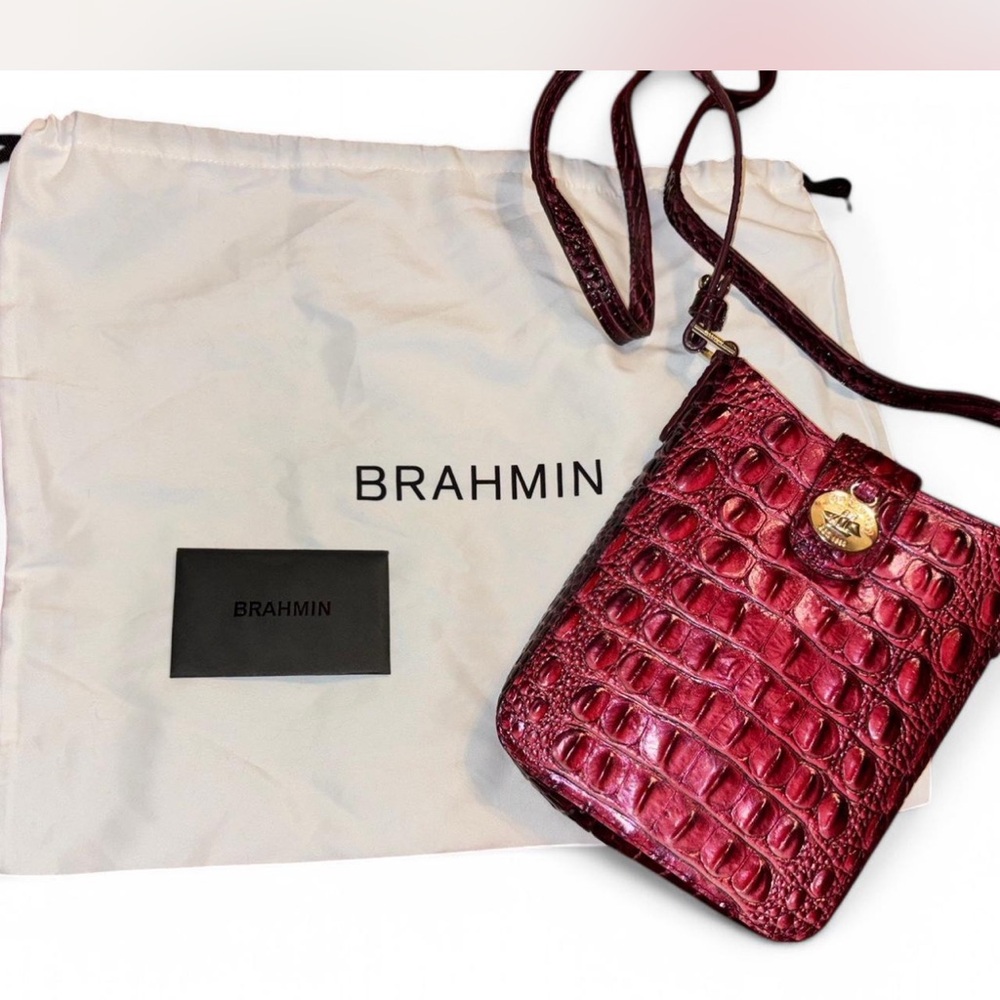 Brahmin Pink Crocodile Embossed Crossbody Bag